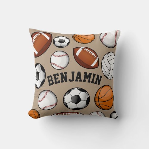 Sports All STAR Personalized Name Tan Throw Pillow