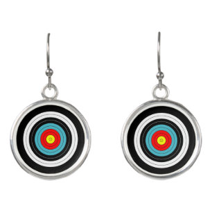Sports Archery Target on Black Earrings