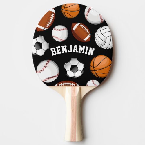 Sports Assortment Personalized Name Black Ping Pong Paddle