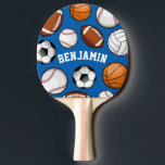 Sports Assortment Personalized Name Blue Ping-Pong Paddle<br><div class="desc">A sports themed personalized blue ping-pong paddle for that star athlete who is good at all sports including the wonderful game of ping-pong.</div>