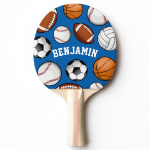 Sports Assortment Personalized Name Blue Ping-Pong Paddle