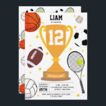 Sports Athletic Balls Kids Athletic Birthday Party Invitation<br><div class="desc">A sports athletic balls design. Perfect for adults and kids who love playing all types of sports. Ball sports included in this design are soccer, football, tennis, baseball, volleyball and basketball. An ideal design for athletes, sport coaches, sports teams and sporty enthusiasts. Perfect birthday invitation, matching birthday party decor and...</div>