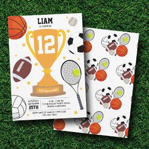 Sports Athletic Balls Kids Athletic Birthday Party Invitation