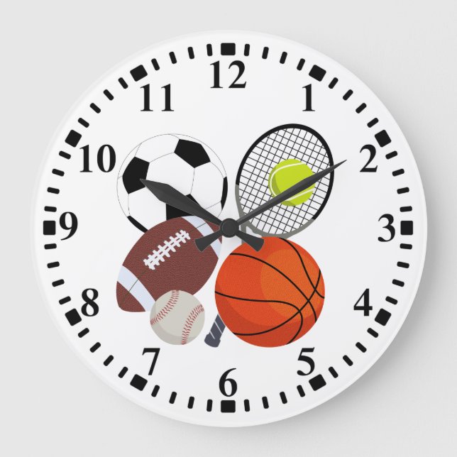 Sports Athletic Balls  Large Clock (Front)
