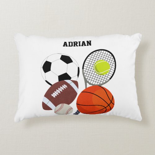 Sports Athletic Balls Personalized Name  Accent Pillow
