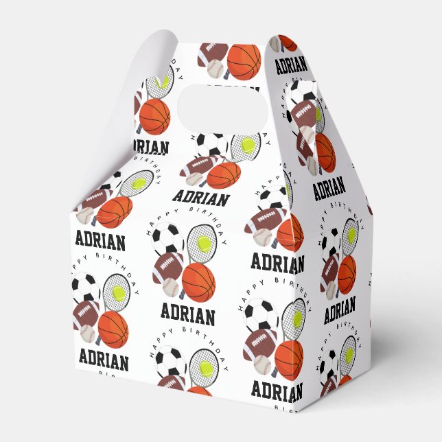 Sports Athletic Balls Personalized Name Birthday Favor Boxes (Front Side)