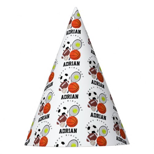 Sports Athletic Balls Personalized Name Birthday Party Hat