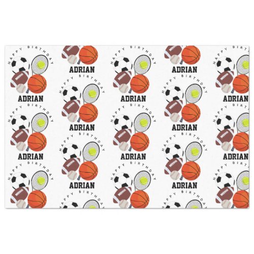 Sports Athletic Balls Personalized Name Birthday Tissue Paper