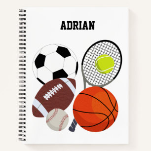 Sports Athletic Balls Personalized Name Notebook
