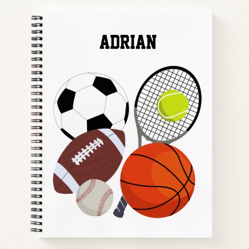 Sports Athletic Balls Personalized Name Notebook