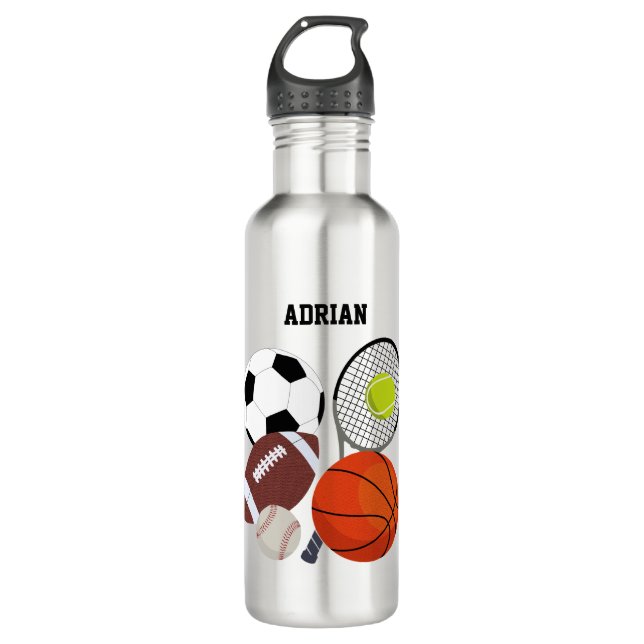 Sports Athletic Balls Personalized Name School  Stainless Steel Water Bottle (Front)
