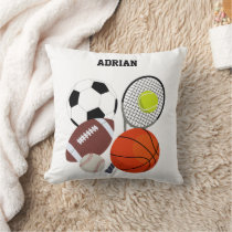 Sports Athletic Balls Personalized Name Throw Pillow