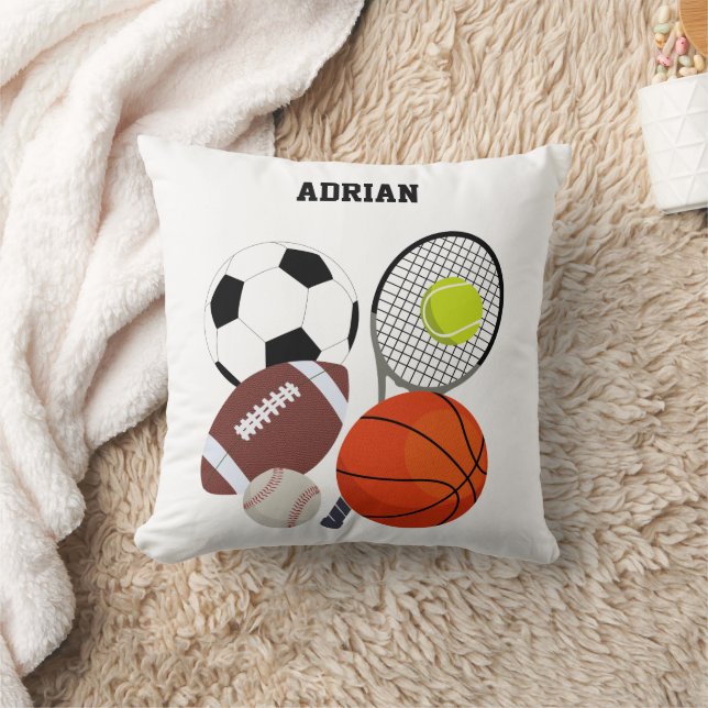 Sports Athletic Balls Personalized Name Throw Pillow (Blanket)