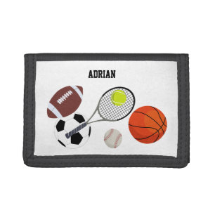 Sports Athletic Balls Personalized Name  Tri-fold Wallet