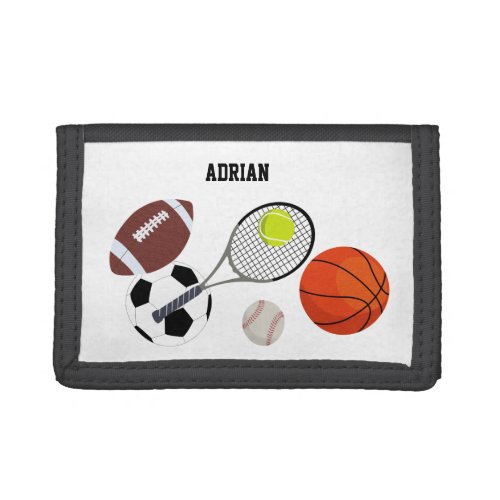 Sports Athletic Balls Personalized Name  Trifold Wallet