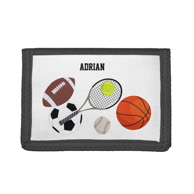 Sports Athletic Balls Personalized Name  Trifold Wallet (Front)