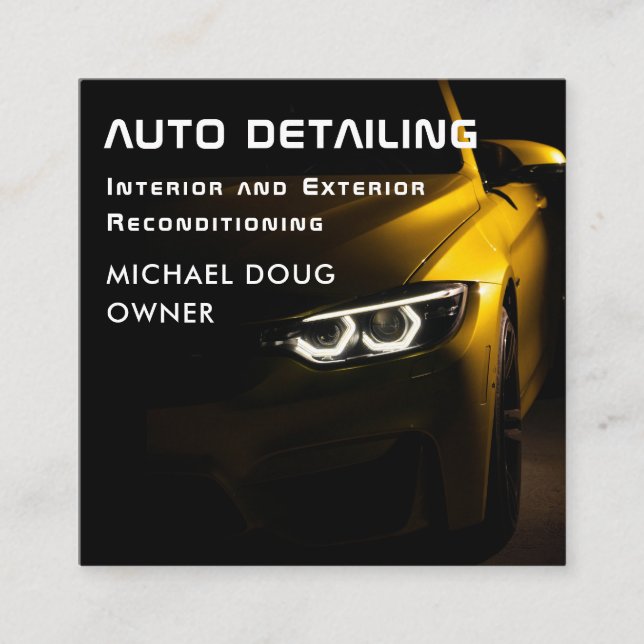 Sports Auto Detailing Car Cleaning Repair QR Code  Square Business Card (Front)