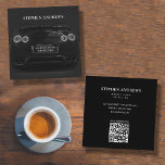 Sports Auto Detailing Car Cleaning Repair QR Code Square Business Card<br><div class="desc">A simple and stylish business card design with black background and silhouette of luxury car. Customize the details and make it your own. An ideal design for car detailing,  car wash,  car cleaning,  mechanics,  automotive repair,  engineer,  car engine repair and service,  car parts etc.</div>