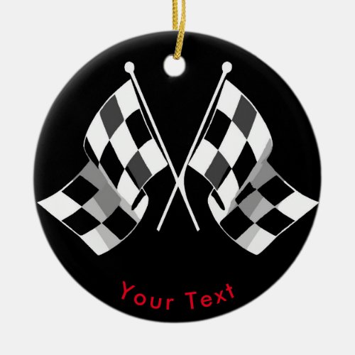 SPORTS Auto Racing Crossed Checkered Flags Ceramic Ornament