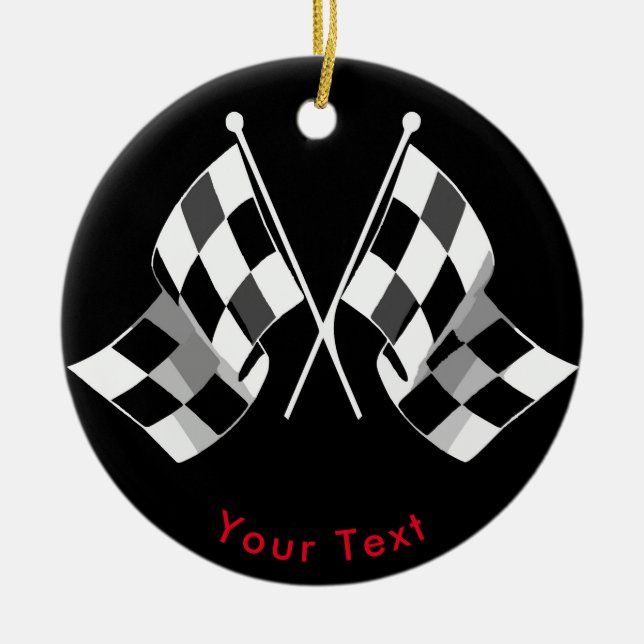 SPORTS Auto Racing Crossed Checkered Flags Ceramic Ornament (Front)