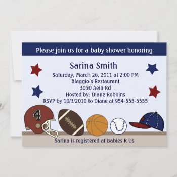 Sports Baby Shower/birthday Party Invitations by Personalizedbydiane at Zazzle