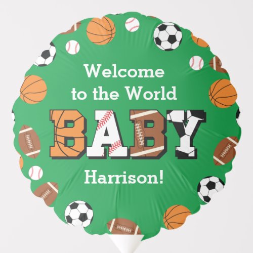 Sports Baby Shower Co_ed Green Gender Neutral Balloon