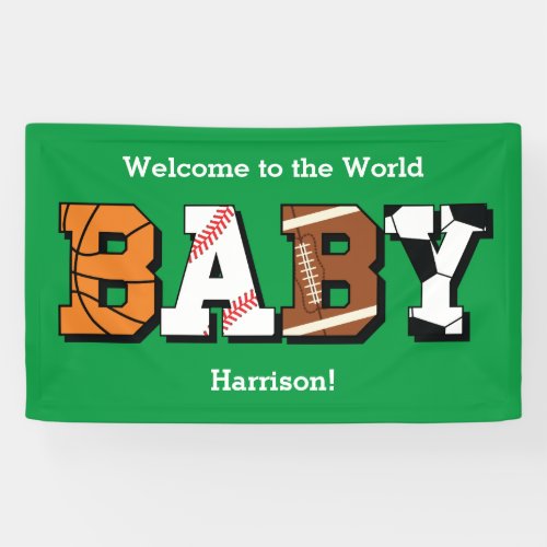 Sports Baby Shower Co_ed Green Gender Neutral Banner