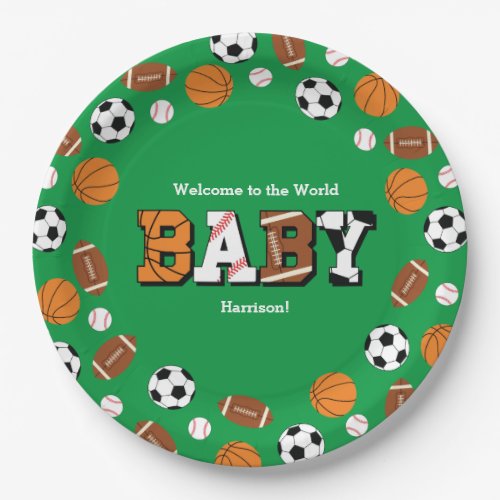 Sports Baby Shower Co_ed Green Gender Neutral Paper Plates