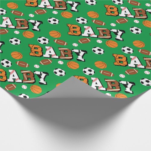 Sports Baby Shower Co_ed Green Gender Neutral Wrapping Paper