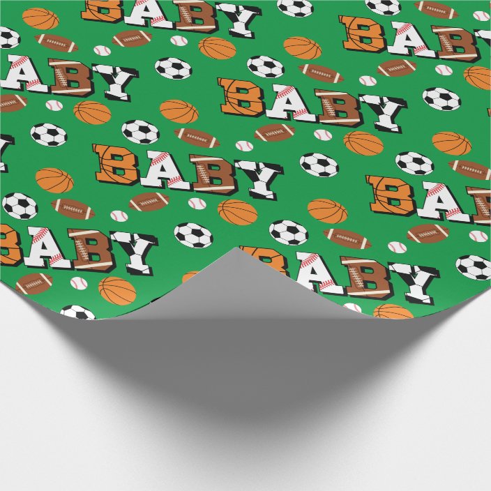 Sports Baby Shower Coed Green Gender Neutral Wrapping Paper