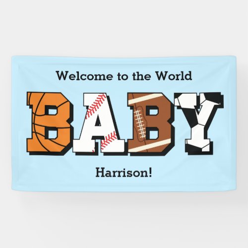 Sports Baby Shower Co_ed Theme Boy Blue Banner