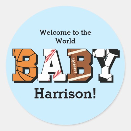 Sports Baby Shower Co_ed Theme Boy Blue Classic Round Sticker