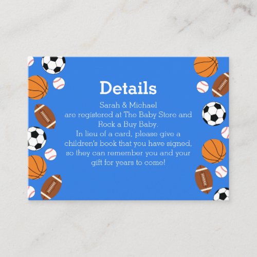 Sports Baby Shower Co_ed Theme Boy Blue Enclosure Card