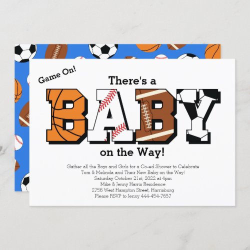 Sports Baby Shower Co_ed Theme Boy Blue Invitation