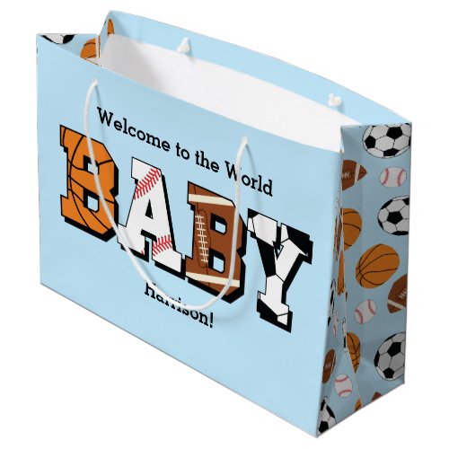 Sports Baby Shower Co_ed Theme Boy Blue Large Gift Bag