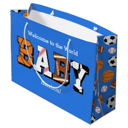 Sports Baby Shower Co-ed Theme Boy Blue Large Gift Bag
