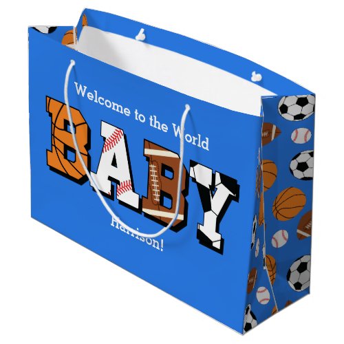 Sports Baby Shower Co_ed Theme Boy Blue Large Gift Bag