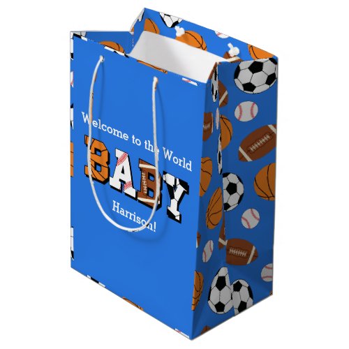 Sports Baby Shower Co_ed Theme Boy Blue Medium Gift Bag