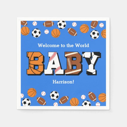 Sports Baby Shower Co_ed Theme Boy Blue Napkins