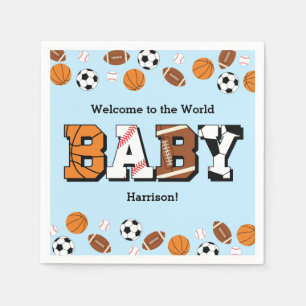 Sports Baby Shower Co-ed Theme Boy Blue Napkins