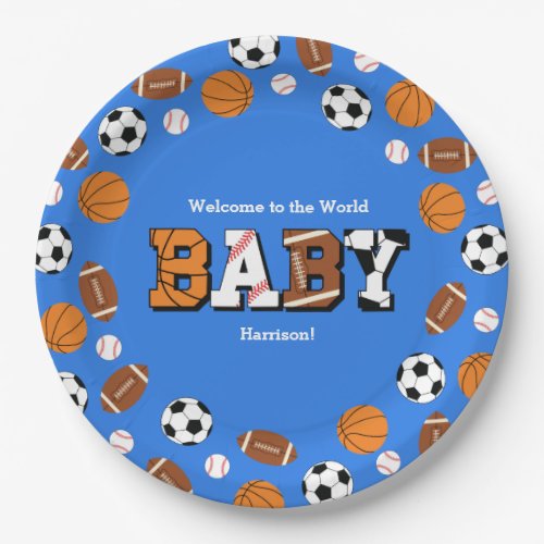 Sports Baby Shower Co_ed Theme Boy Blue Paper Plates