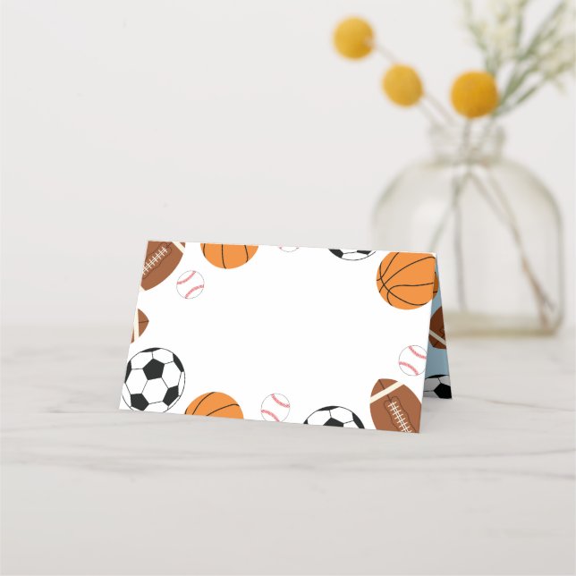 Sports Baby Shower Co-ed Theme Boy Blue Place Card (Front)