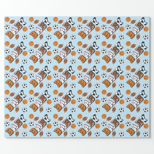 Sports Baby Shower Co-ed Theme Boy Blue Wrapping Paper | Zazzle