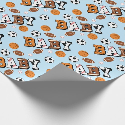 Sports Baby Shower Co_ed Theme Boy Blue Wrapping Paper