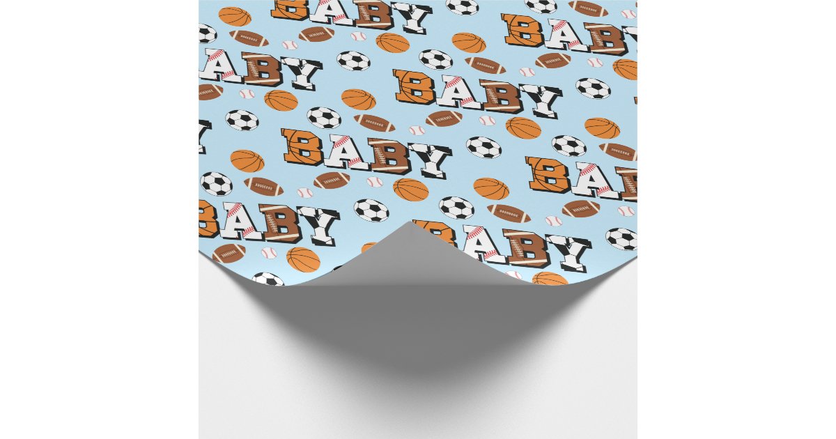 Vintage Little Baby Boy Gift Wrapping Paper Baby Shower Sports Blue Brand  New