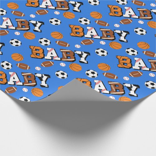 Sports Baby Shower Co_ed Theme Boy Blue Wrapping Paper