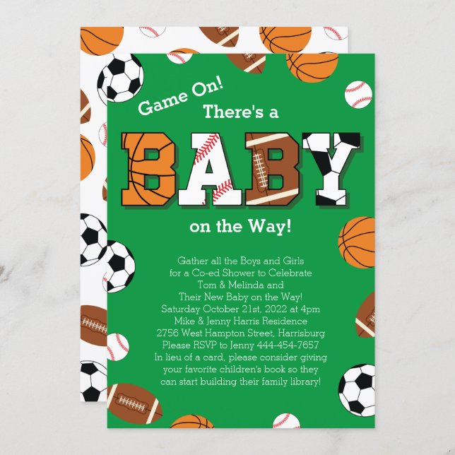 Sports Baby Shower Co-ed Theme Invitation (Front/Back)