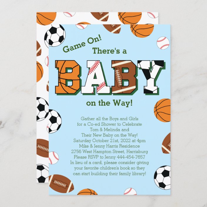 Sports Baby Shower Coed Theme Invitation