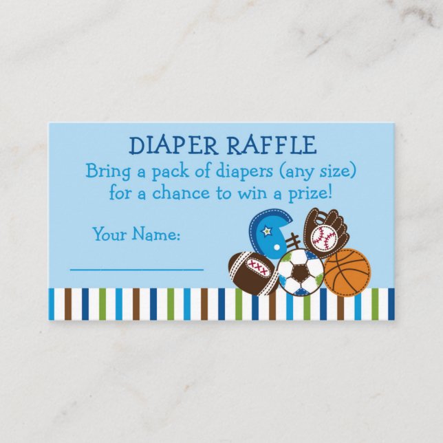 Sports Baby Shower Diaper Raffle Tickets Enclosure Card (Front)