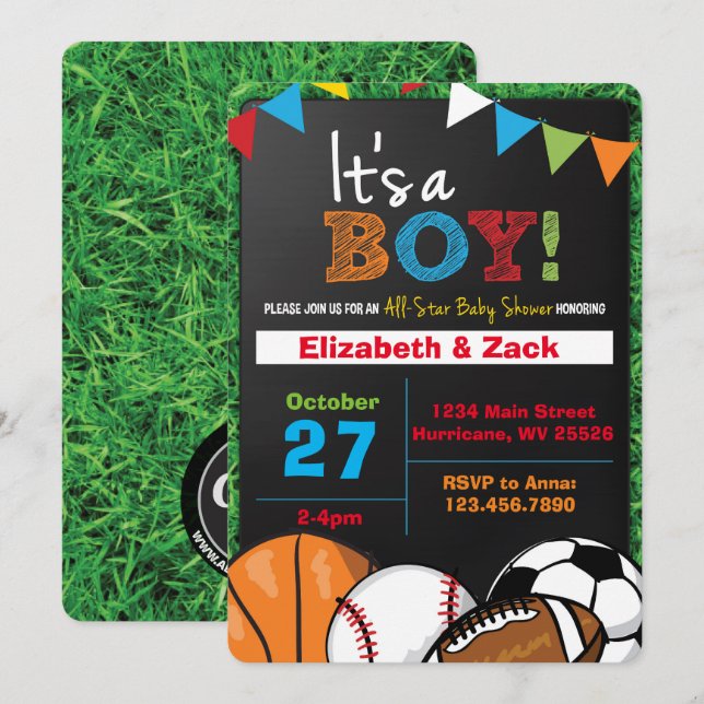 Sports Baby Shower Invitation (Front/Back)
